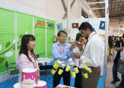 Our Managing Director highlighting the unique features of our paper cups to a prospective client