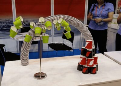 Our booth at FHA 2010 featuring a paper cup arch, tower, and green cup leaves